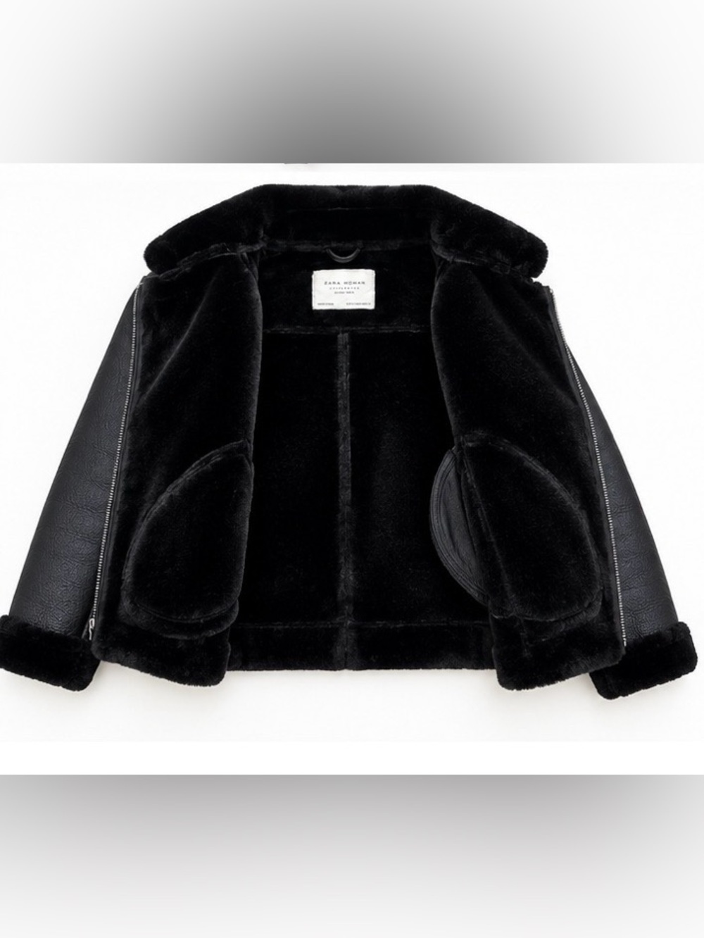 Zara Black Faux Leather Shearling Biker Jacket - Picture 3 of 3